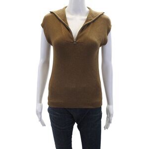 Gallery Couture Womens Sleeveless Half Zip Knit Casual Top Brown Size S
